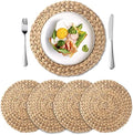 Round Woven Placemats Set of 4, Natural Water Hyacinth Place Mats, Boho Wicker Placemats, Table Mats for Dining Table (13.8 inch) by YANGQIHOME
