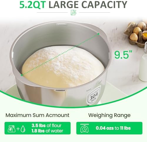 Electric Dough Maker with Ferment & Weighing Function, 5.2QT Dough Mixer with 304 Stainless Steel Bowl, Flour Kneading Machine for Pizza Bread Maker, Microcomputer Timing, Face-up Touch Panel