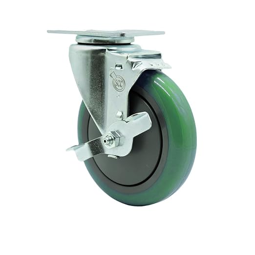 Service Caster Brand Replacement Caster for Uline Caster H-7449SWB-Stainless Steel Swivel Top Plate Caster with 5 Inch Green Polyurethane Wheel and Top Lock Brake-Fits Carts and Platform Trucks H-6348