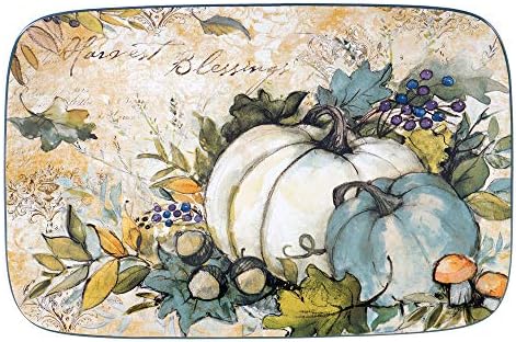 Harvest Gatherings 14" x 10" Rectangular Ceramic Serving Platter – Autumn Pumpkin & Foliage Design – Fall Tableware for Thanksgiving, Holiday Dinners, Buffets, Charcuterie & Seasonal Entertaining