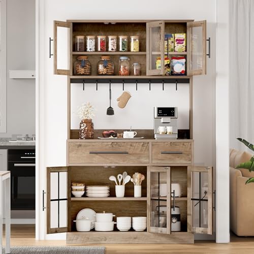 DWVO 71'' Tall Kitchen Pantry Storage Cabinet, Ivory Grey
