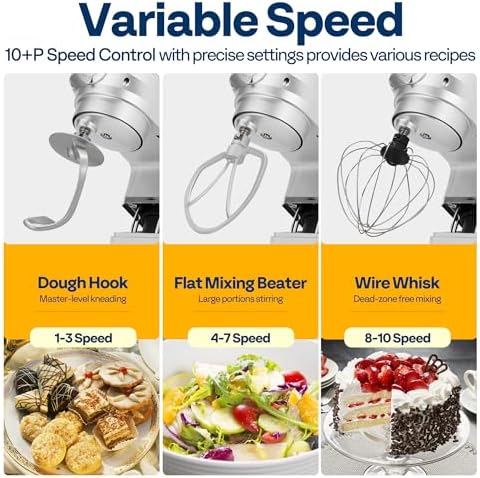 VIVOHOME 6-in-1 Stand Mixer, 8.5-Quart Tilt-Head Mixer, 10 Speeds, Silver