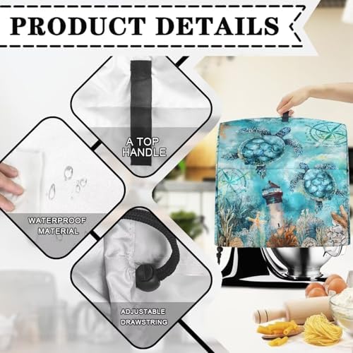 Sea Turtle Print Mixer Covers Kitchen Small Appliance Dust Cover Compatible with 6-8 Quart Mixer Universal Size