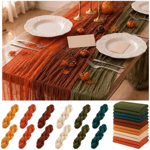 12 Pack Fall Thanksgiving Cheesecloth Table Runner 35" x 72"
