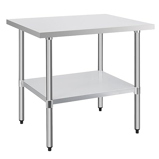COOLCHEF Stainless Steel Work Table 30 x 36 Inch, NSF Commercial Prep Table with Undershelf, Heavy Duty Food Prep Workstation