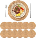 13.8'' Round Woven Placemats Set of 12, Boho Wicker Chargers, Terrekraft