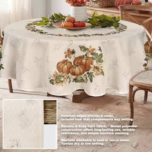Lintex Thanksgiving Stockbridge Pumpkin Tablecloth 60 x 84 Inch Oval