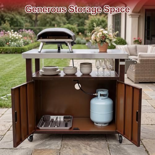 Outdoor Grill Cart with Stainless Steel Top and Cabinet