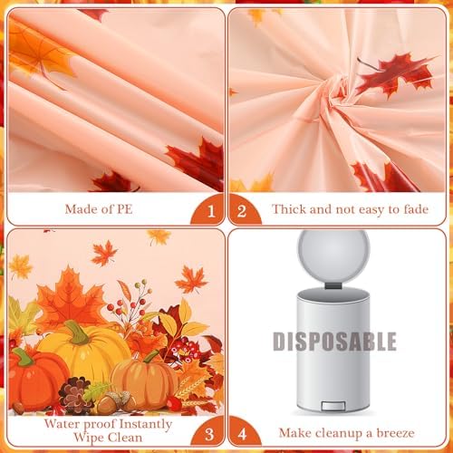 Preboun 30 Pcs Fall Tablecloth Plastic 54 x 108 Inch Disposable Bulk, Maple