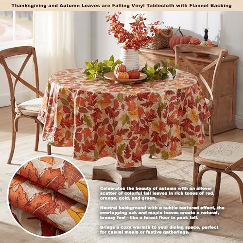 Newbridge Thanksgiving Falling Leaves 70 Inch Round Vinyl Fall Tablecloth