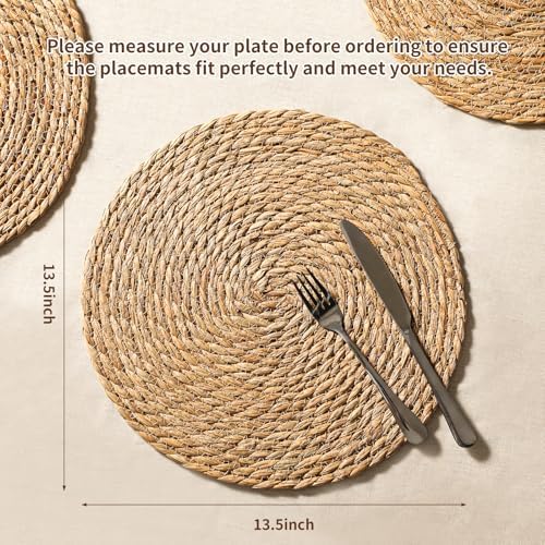 13.8'' Round Woven Placemats Set of 40, Boho Wicker Chargers, Terrekraft