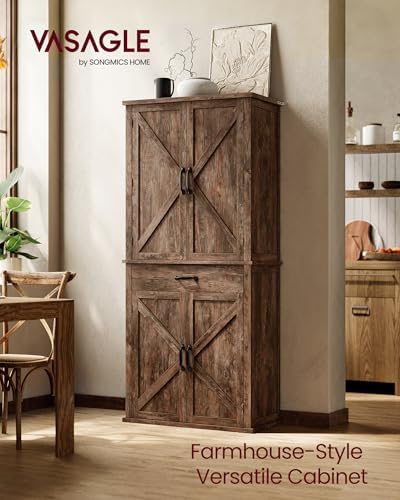 VASAGLE Pantry Cabinet, Freestanding Tall Cupboard with a Drawer