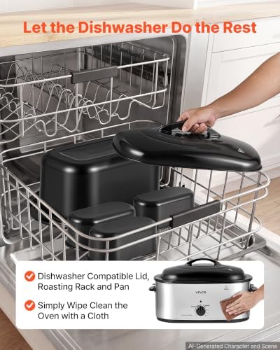 VEVOR Electric Roaster Oven, 24 Qt 1450W, Turkey Roasting Pan, 3 Food Trays