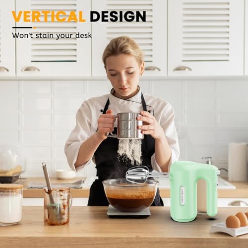 5-Speed Small Hand Mixer Electric, 300W Compact Portable, Green