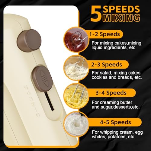 5-Speed Hand Mixer Electric With 4 Mixing Bowls Set