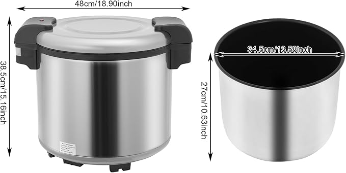 6-Gal Electric Rice Warmer | 149°F Constant-Temp Heating | for 40-50 People | 3D Even Heating | 110V 105W Commercial Food Warmer with Inner Pot & Rice Spoon (Stainless Steel/US Standard)