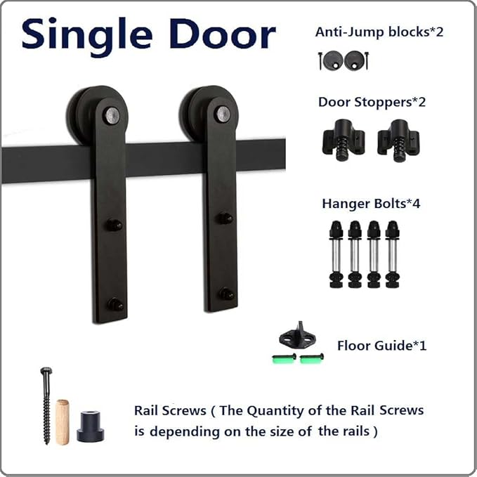 CCJH 5FT Single Sliding Barn Door Hardware Kit Black Carbon Steel Hanger Flat Track System for Closet Kitchen 1 Door 30 inch Wide, Smoothly and Quietly I Shape Roller