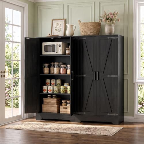 Unikito Kitchen Pantry Storage Cabinet with Adjustable Shelves, Black