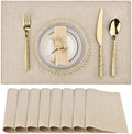 SLKQG Beige Faux Cotton Linen Placemats Set of 8, Heat Resistant Washable Double Layer Cloth Place Mats for Dining Table, Wrinkle Resistant Linen Textured Farmhouse Kitchen Decor（8，Beige）