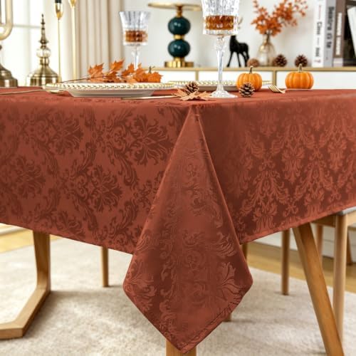 SASTYBALE Brick Red Fall Jacquard Damask Rectangle Tablecloth 60 x 102 Inch