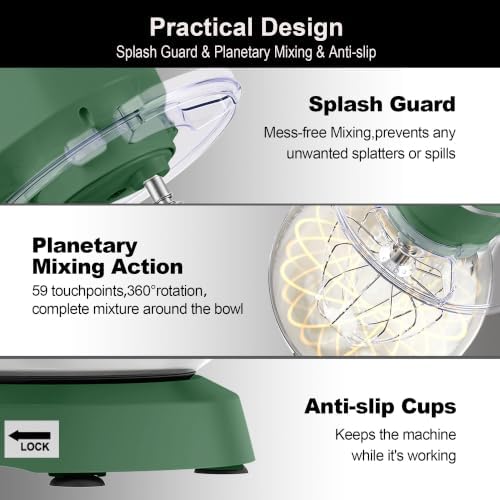 Kitchen in the box Stand Mixer 8.5 QT, 900 Watt Heavy Dough Mixer Green