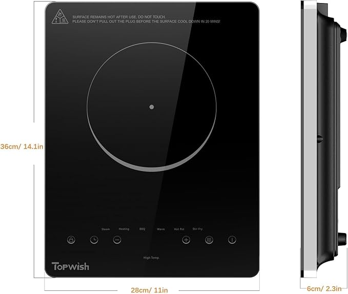 Electric Cooktop, TOPWISH 110-120V Electric Stove Top Single Burner Cooktop LED Touch Control, Child Lock, 10 Power Level, Residual Heat Indicator, 1300W Plug in Glass Countertop Burner for Cooking