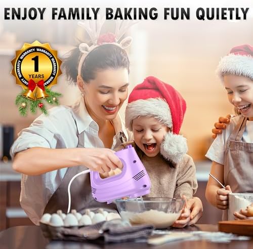 GUALIU Electric Hand Mixer, 304*(2* Beaters, 2* Dough Hooks), (1* Storage Bag) Handheld Mixer for Baking Cakes, Eggs, Cream Food Mixers, Turbo Boost /5 Speed Kitchen Blender PURPLE