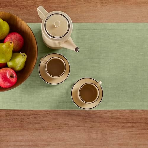 Solino Home 100% Pure Linen Table Runner Olive Long, Athena 14 x 120 in