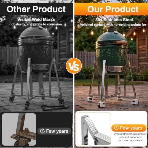 Large Big Green Egg Nest, Adjustable Expandable Grill Stand with Heavy Duty Leveling Casters, Powder Coated Steel Rolling Cart for BGE Smoker & Kamado Joe Accessories