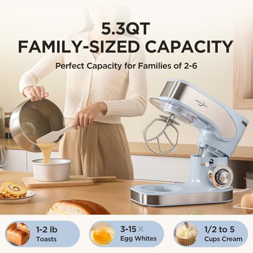 3-IN-1 Electric Stand Mixer 5.3QT 6-Speed with Pulse Function Blue