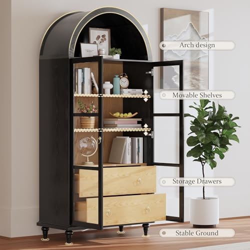 Shahoo 71" Tall Arched Kitchen Pantry, Kitchens Storage Cabinets with 2 Large Drawers and Adjustable Shelves, for Kitchen, Dining Room, Bathroom,Living Room, Black