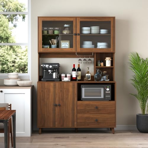 KEIKI 67" H Kitchen Pantry Storage Cabinet with Countertop, Glass Doors