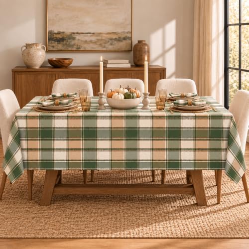 Newbridge Thanksgiving Green Barnhouse Plaid 52 x 70” Rectangle Tablecloth