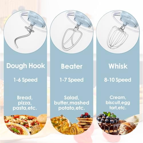 Kitchen in the box 6.5QT Stand Mixer,10-Speed Stainless Steel Bowl (Blue)
