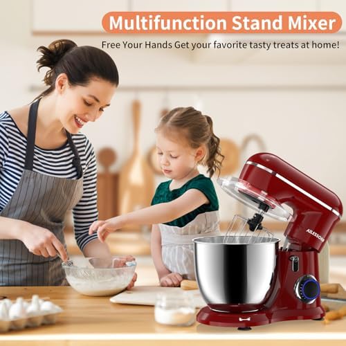 Stand Mixer, 6.5QT Household food mixer, 10-Speed Tilt-Head Electric Kitchen Mixer with 304 Stainless Steel Bowl, Dough Hook, Whisk & Beater, Splash Guard, Ideal for Baking Bread, Cake & Whipping