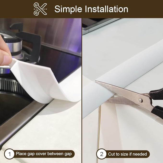 Kitchen Silicone Stove Counter Gap Cover, 25 inch Long & Extra Wide Stove Gap Filler Range Strips 2pcs,Between Oven and Countertop Dishwasher, Dryer,Easy Clean Heat Resistant Gap Guards White