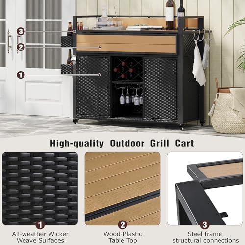 Outdoor Grill Cart Prep Station, Double Tabletop Kitchen Island