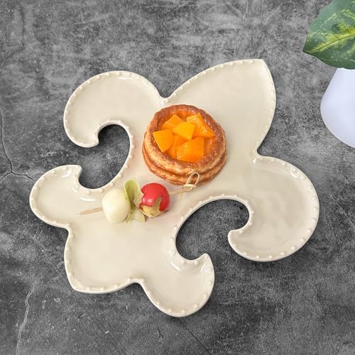 UP Fleur-de-Lis Shaped Melamine Serving Platter, Elegant Party Tray, Classic French Design, for Snacks, Appetizers, and Desserts, Ivory, 12.25 x 10 Inch