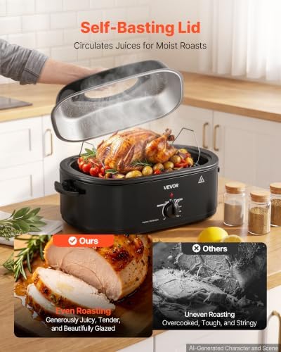 VEVOR Electric Roaster Oven, 20 Qt, Turkey Roasting Pan, Black, Viewing Lid