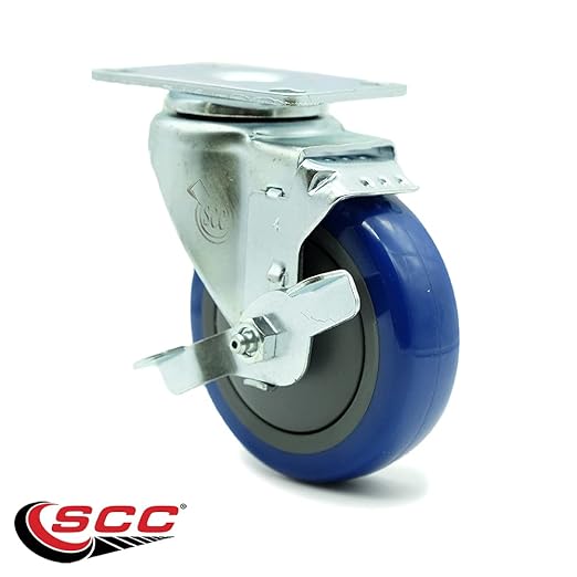 Service Caster Brand Replacement Caster for Uline Caster H-5539SWB - Swivel Top Plate Caster with 4 Inch Blue Polyurethane Wheel and Top Lock Brake - Fits Carts, Dollies and Poly Box Trucks H-1956