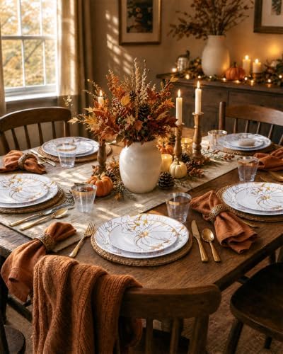 PULOTE 150PCS Thanksgiving Plastic Plates - Fall Gold Pumpkin for Autumn
