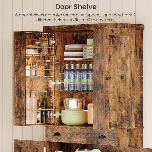 IRONCK 72" Kitchen Pantry Cabinet with Drawer and Sliding Racks