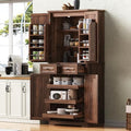 Merax 71" Tall Farmhouse Pantry Cabinet with Pull-Out Shelves, Brown