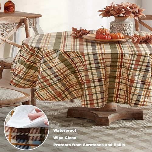 Newbridge Thanksgiving Diagonal Plaid 60 x 84 Inch Oval Vinyl Tablecloth