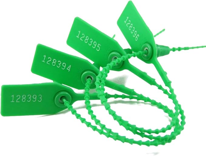 Leadseals(R) 100 Green Plastic Tamper Seals, Zip Ties for Fire Extinguishers Pull Tite Security Tags Numbered Disposable Self-Locking Tie 250mm Length