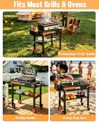 Grill Table for Blackstone 17" or 22" Griddle, 20s Quick Setup, with Wheels