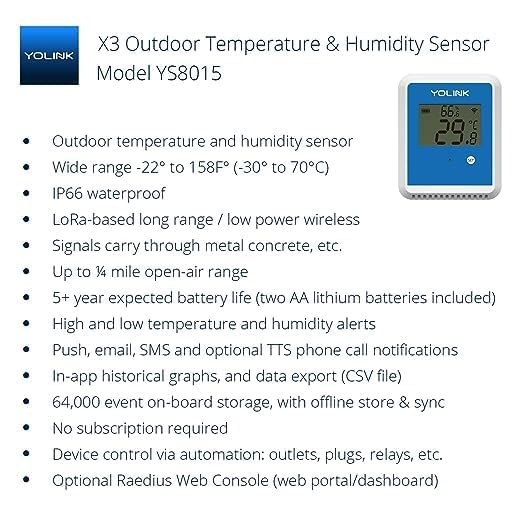 YoLink X3 Temperature & Humidity Data Logger, Hygrometer, Thermometer, 1/4 Mile Range, 5 Years Battery Life, Emails/Text/App Alerts. Pet Cage, Freezer, Greenhouse. 4G LTE Cellular Hub Included