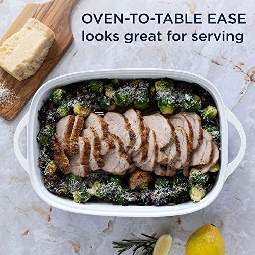 CorningWare QuickHeat 5.7-QT Cast Aluminum Roaster With Lid & Non-Stick Ceramic Interior, Lightweight and Fast Even Heat Baking & Cooking, For Meats, Soup, Browning, Searing, French White