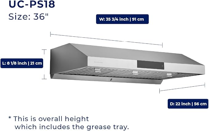Hauslane Range Hood 36 Inch Under Cabinet Range Hood Black Stainless Steel Hood Vent Hood 36 Inches, Stove Vent Hood for Kitchen, Kitchen Vent Hoods 36 Inch with LED Chef Series PS18