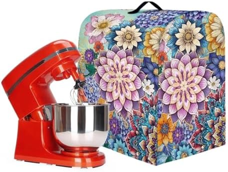 Boho Flower Stand Mixer Covers Compatible with 4.5-5 Quarts Kitchen Aid Stand Mixer Dust Protector Cover Organizers with Handle Pocket Kitchen Decoration
